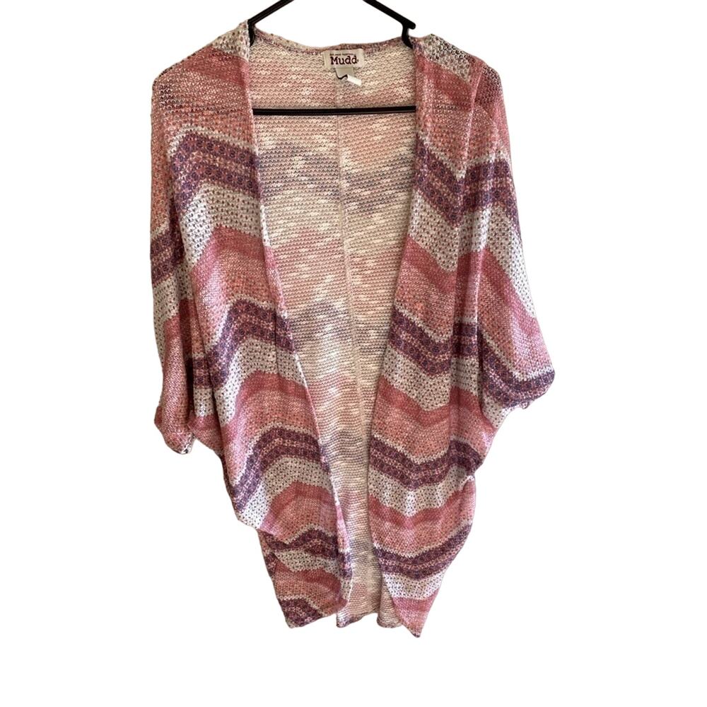 Mudd Multicolor Zig Zag Sheer Long Lightweight‎ Open Sweater Cardigan Size M